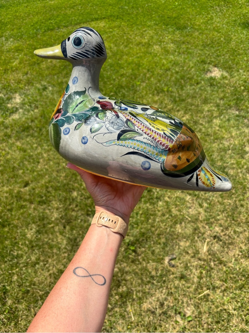 Vintage Hand Painted LARGE Ceramic Tonala Duck Mexico